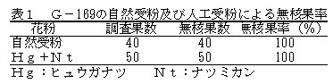 表1 G-169の自然受粉及び人工授粉による無核果率