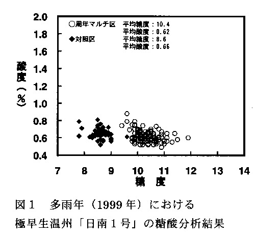 図1 多雨年(1999年)における極早生温州「日南1号」の糖酸分析結果