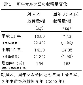 表1 周年マルチ区の収穫量変化