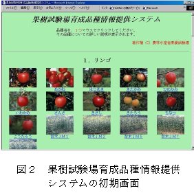 図2 果樹試験場育成品種情報提供システムの初期画面