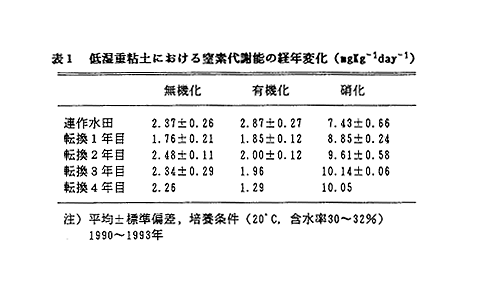 表1 低湿重粘土における窒素代謝能の経年変化