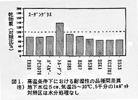 図1 高温条件下における耐湿性の品種間差異