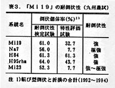 表3 「Mi19」の耐倒伏性