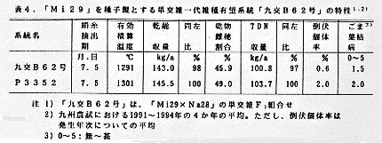 表4 「Mi29」を種子親とする単交雑1代雑種有望系統「九交B62号」の特性