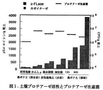 図1 土壌プロテアーゼ活性とプロテアーゼ生産菌