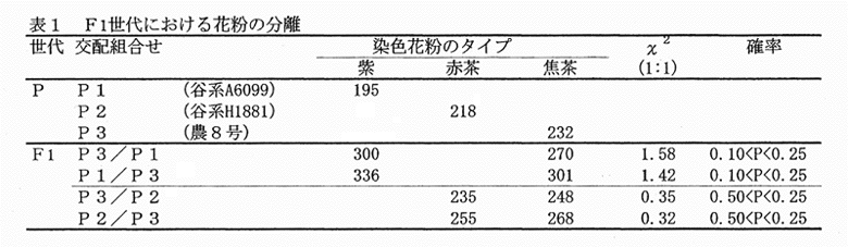 表1:F1世代における花粉の分離
