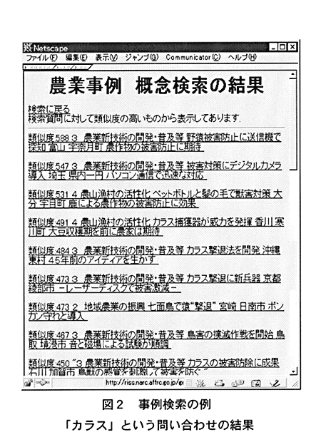 図2:事例検索の例「カラス」という問い合わせの結果