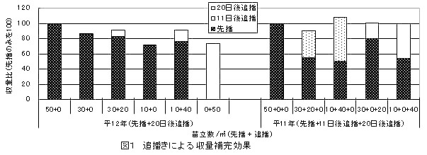 図1.追播による収量補完効果