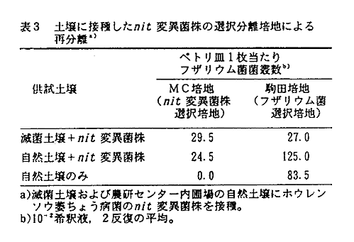 表3 土壌に接種したnit変異菌株の選択分離培地による最分離