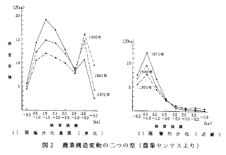 図2.農業構造変動の2つの型(農業センサスより)