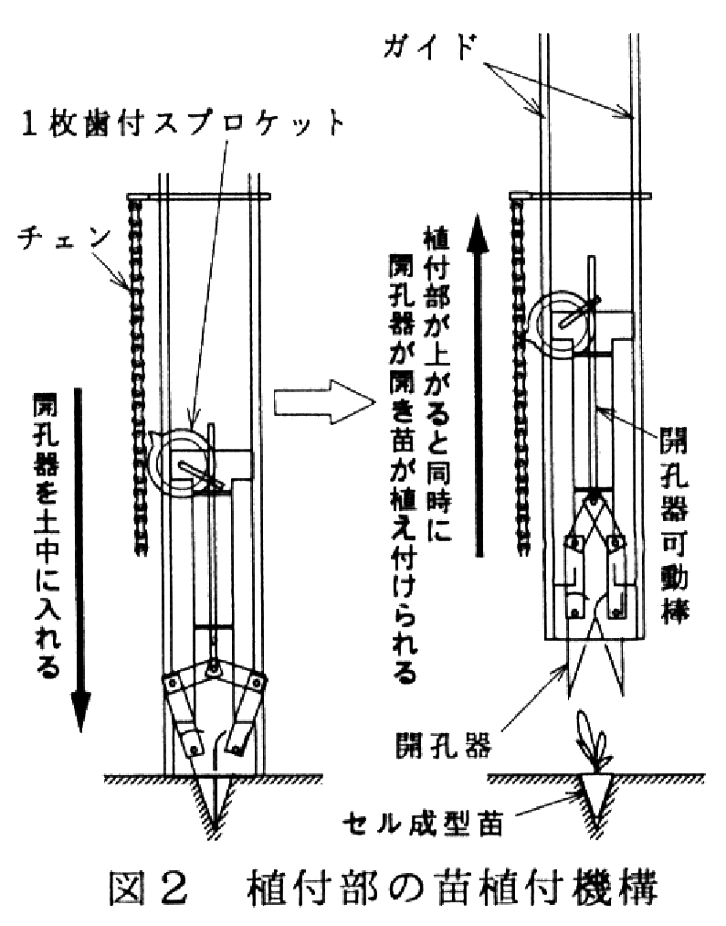 図2.植付部の苗植付機構