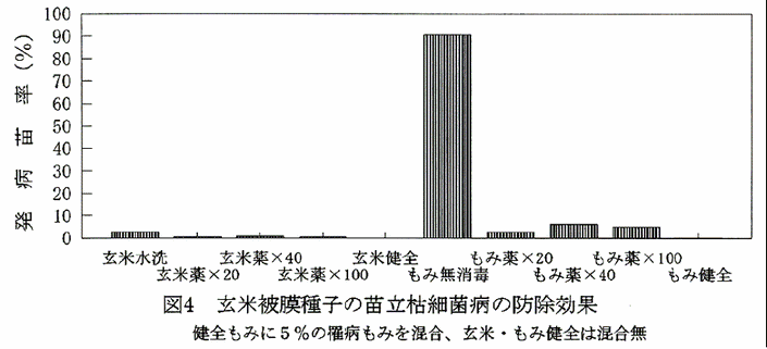 図4:玄米被膜種子の苗立枯細菌病の防除効果