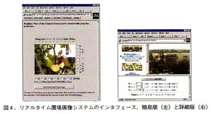 図4:リアルタイム圃場画像システムのインタフェース。簡易版(左)と詳細版(右)