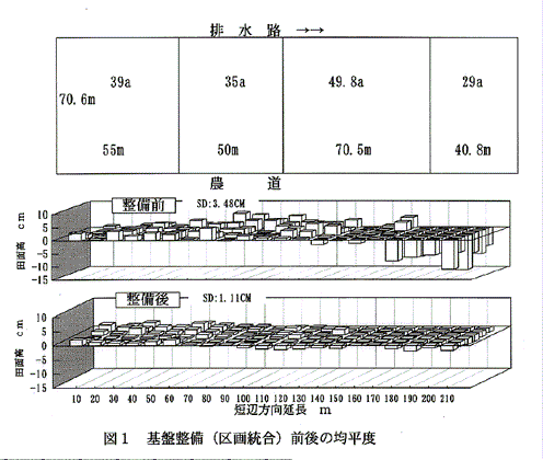 図1:基盤整備(区画統合)前後の均平度