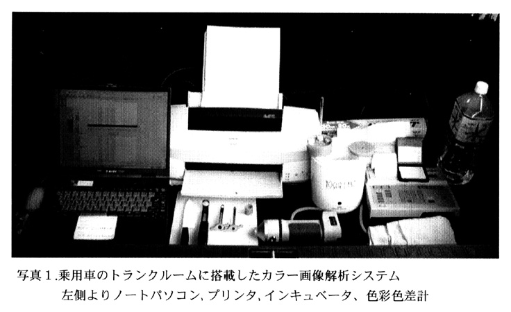 写真1:乗用車のトランクルームに搭載したカラー画像解析システム