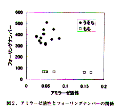 図2 アミラーゼ活性とフォーリングナンバーの関係