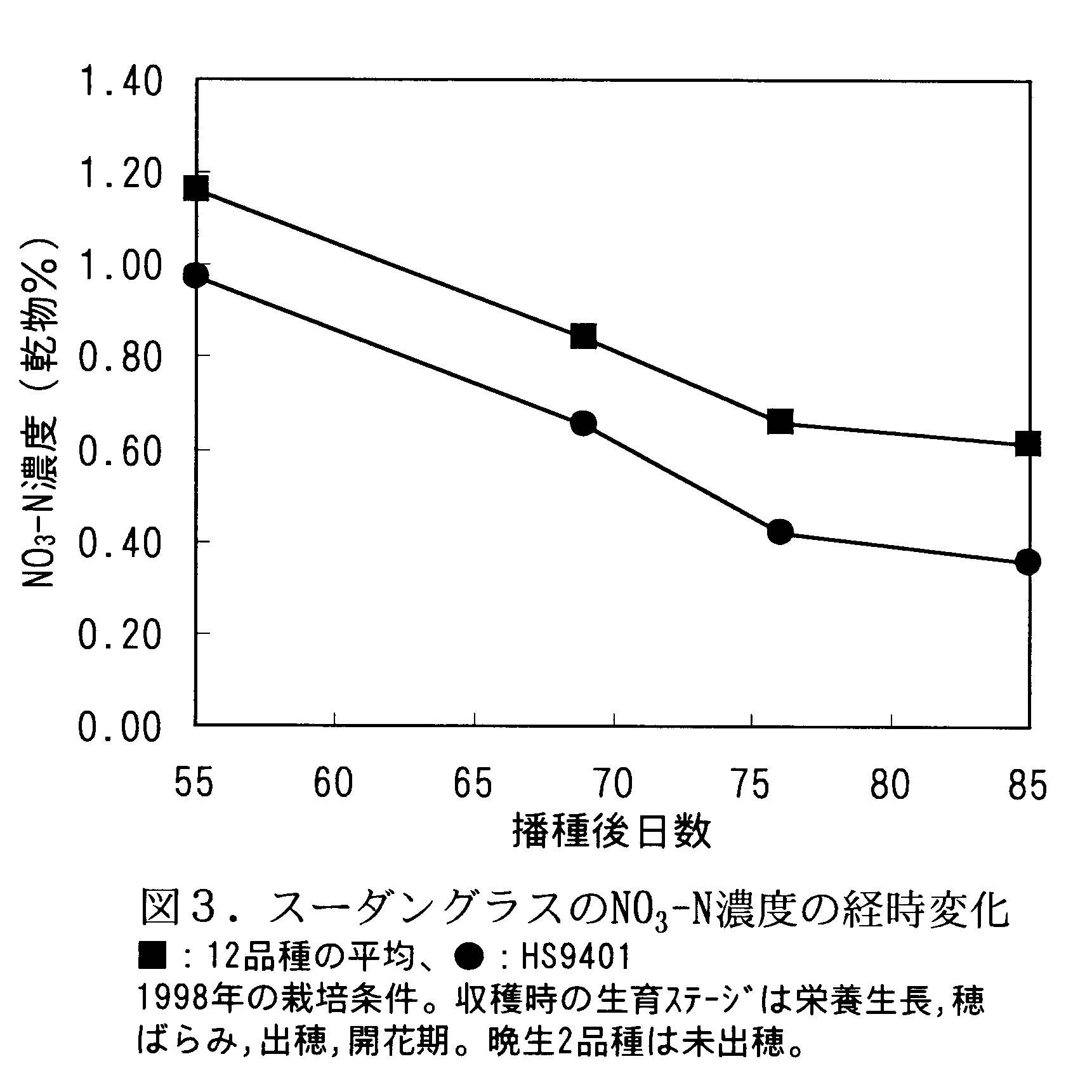 図3 スーダングラスのNO3-N濃度の経時変化