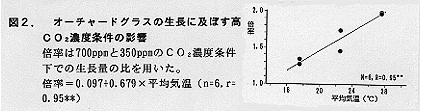 図2 オーチャードグラスの生長に及ぼす高CO2濃度条件の影響