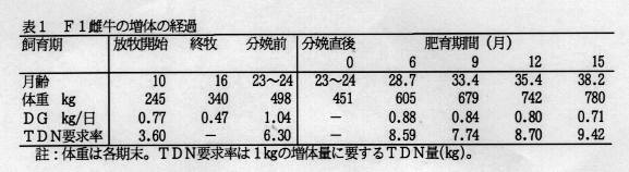 表1 F1雌牛の増体の経過