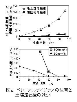 図2.ペレニアルライグラスの生育と土壌流出量の減少