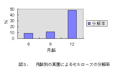 図3 月齢別の真菌によるセルロースの分解率