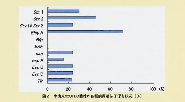 図2 牛由来92STEC菌株の各種病原遺伝子保有状況