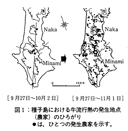 図1.種子島における牛流行熱の発生地点のひろがり