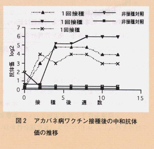図2.アカバネ病ワクチン接種後の中和抗体価の推移