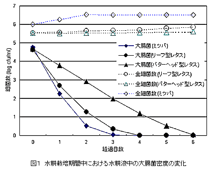 図1 水耕栽培期間中における水耕液中の大腸菌密度の変化