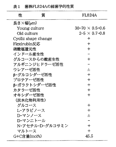 表1 菌株FL824Aの細菌学的性質