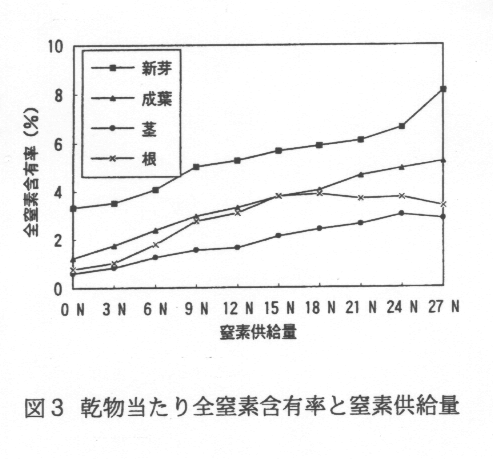 図3.乾物当たり全窒素含有率と窒素供給量