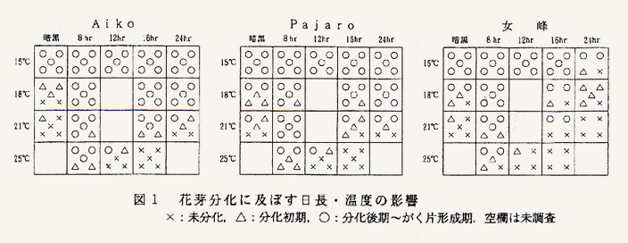 図1 花芽分化に及ぼす日長・温度の影響