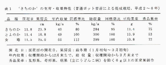 表1 'さちのか'の生育・収量特性