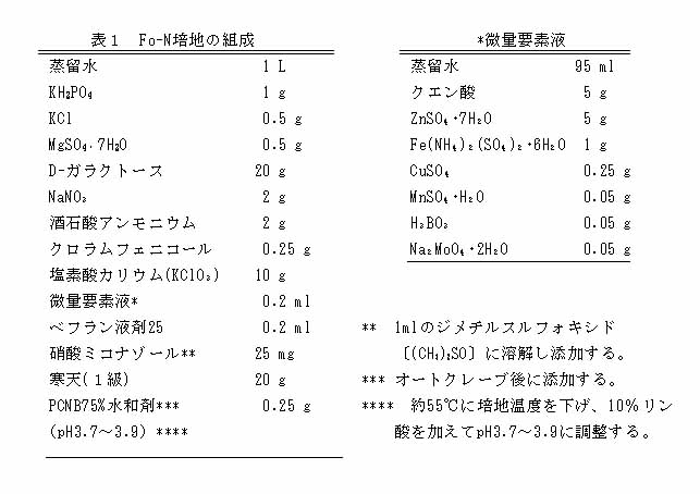 表1 Fo-N培地の組成