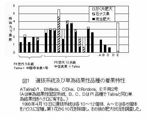 図1 選抜系統及び単為結果性品種の着果特性