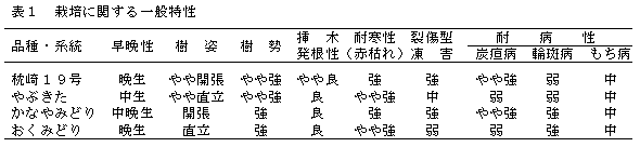 表1 栽培に関する一般特性