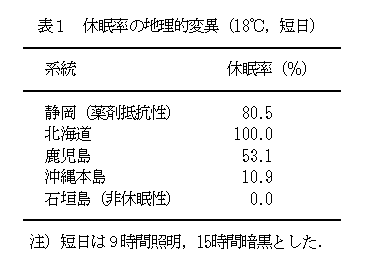 表1 休眠率の地理的変異