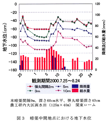 図3 暗渠中間地点における地下水位