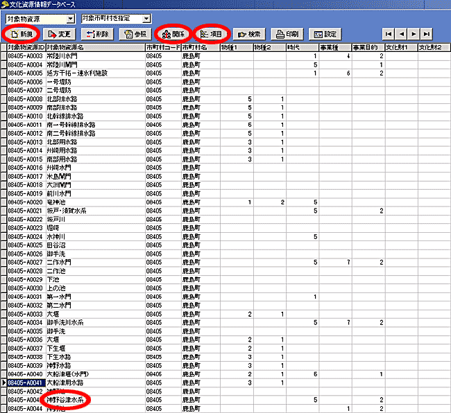 図1a データベース入力・参照・機能項目・連鎖データ表示