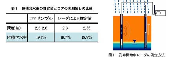 表1 体積含水量の推定値とコアの実測値との比較