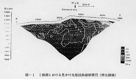 図1 I測線における見かけ比抵抗曲線断面図