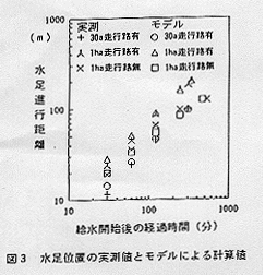 図3 水足位置の実測値とモデルによる計算値