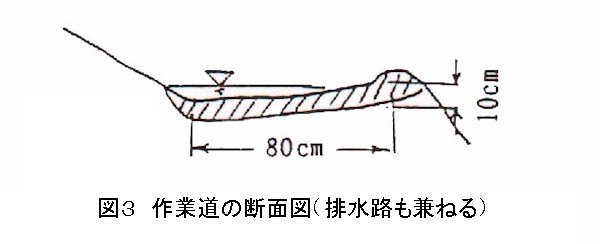 図3.作業道の断面図(排水路も兼ねる)