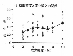 図4 成虫密度と羽化数との関係