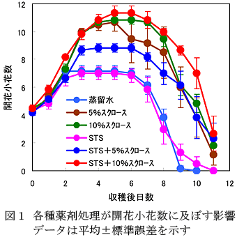 図1 各種薬剤処理が開花小花数に及ぼす影響データは平均±標準誤差を示す