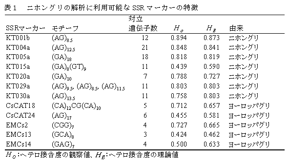 表1 ニホングリの解析に利用可能なSSRマーカーの特徴