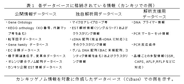 表1 各データベースに格納されている情報(カンキツでの例)