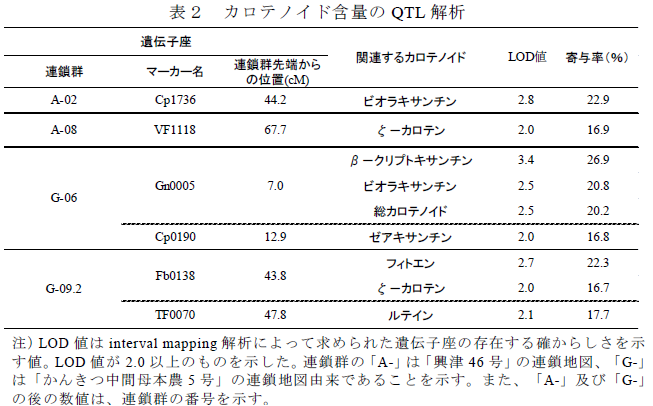 カロテノイド含量のQTL 解析