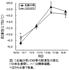図 「北海29号」の秋季の耐凍性の変化