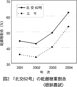 図2.「北交62号」の乾雌穂重割合